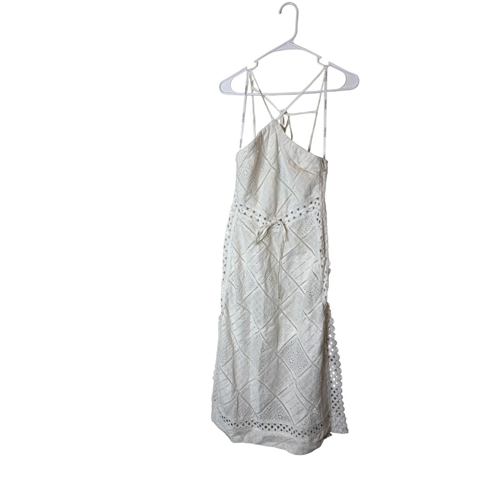 For Love & Lemons Dress Womens Small White Eyelet Strappy Scalloped Hem